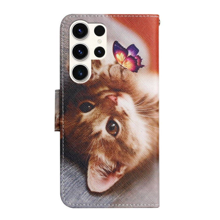 For Samsung Galaxy S25 Ultra 5G Colored Drawing Pattern Leather Phone Case(Butterfly Cat)