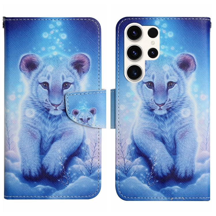 For Samsung Galaxy S25 Ultra 5G Colored Drawing Pattern Leather Phone Case(Little Leopard)