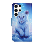 For Samsung Galaxy S25 Ultra 5G Colored Drawing Pattern Leather Phone Case(Little Leopard)