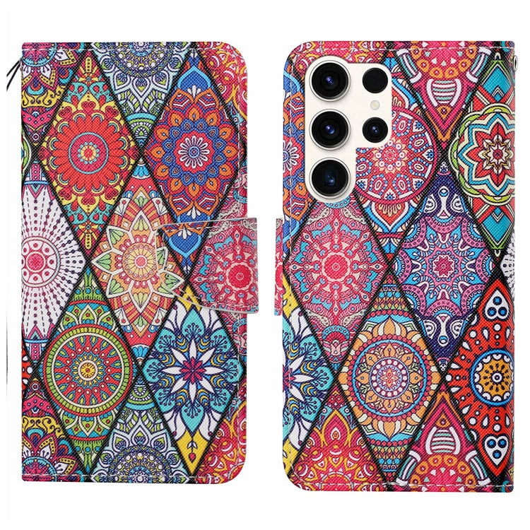 For Samsung Galaxy S25 Ultra 5G Colored Drawing Pattern Leather Phone Case(Diamond Totem)