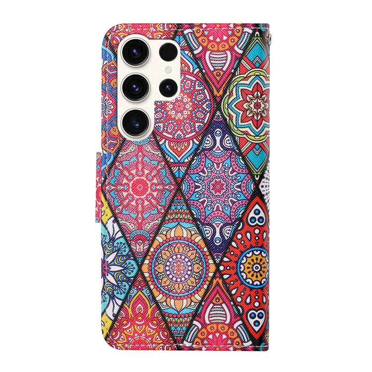 For Samsung Galaxy S25 Ultra 5G Colored Drawing Pattern Leather Phone Case(Diamond Totem)