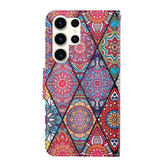 For Samsung Galaxy S25 Ultra 5G Colored Drawing Pattern Leather Phone Case(Diamond Totem)