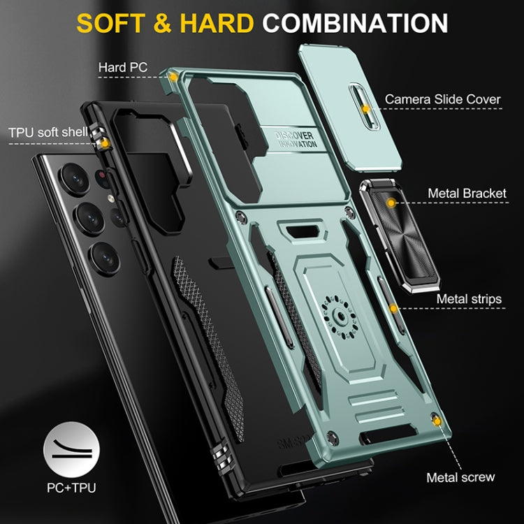 For Samsung Galaxy S25 Ultra 5G Armor PC Hybrid TPU Camera Shield Phone Case(Alpine Green)