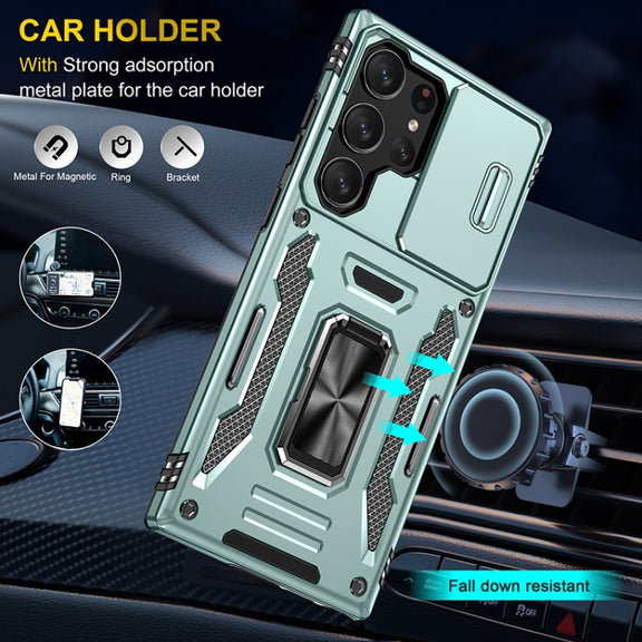 For Samsung Galaxy S25 Ultra 5G Armor PC Hybrid TPU Camera Shield Phone Case(Alpine Green)