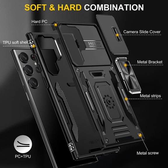 For Samsung Galaxy S25 Ultra 5G Armor PC Hybrid TPU Camera Shield Phone Case(Black)
