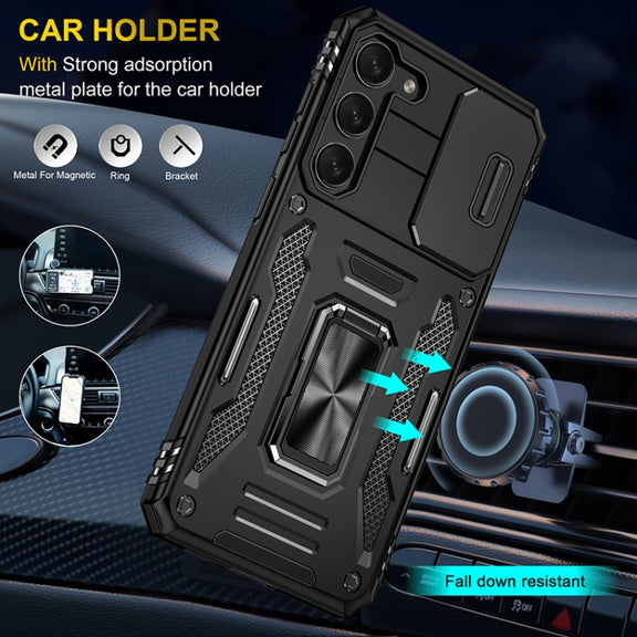 For Samsung Galaxy S25+ 5G Armor PC Hybrid TPU Camera Shield Phone Case(Black)