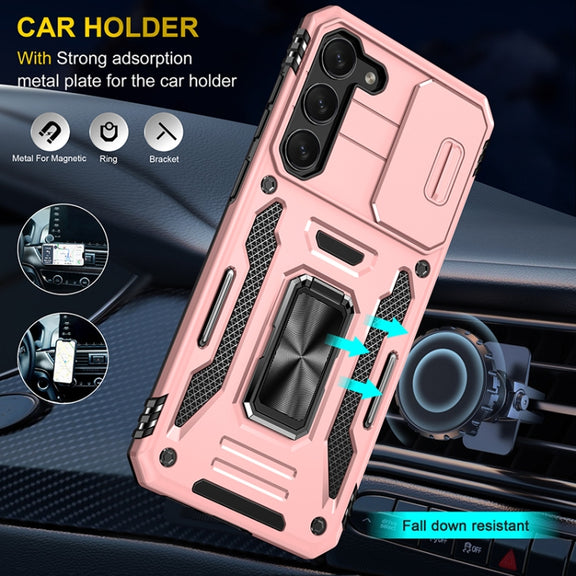 For Samsung Galaxy S25+ 5G Armor PC Hybrid TPU Camera Shield Phone Case(Rose Gold)