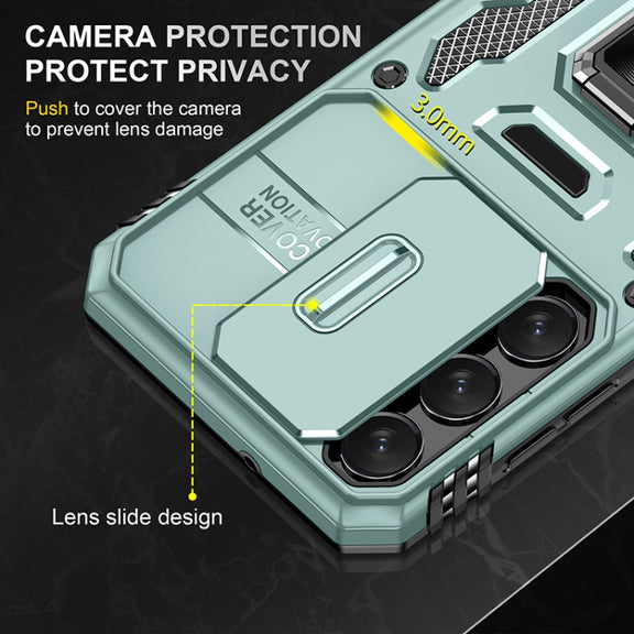 For Samsung Galaxy S25 5G Armor PC Hybrid TPU Camera Shield Phone Case(Alpine Green)