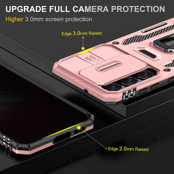 For Samsung Galaxy S25 5G Armor PC Hybrid TPU Camera Shield Phone Case(Rose Gold)