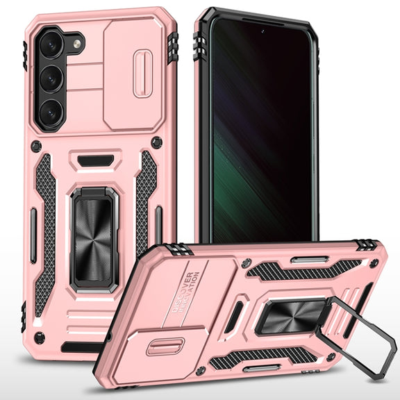 For Samsung Galaxy S25 5G Armor PC Hybrid TPU Camera Shield Phone Case(Rose Gold)