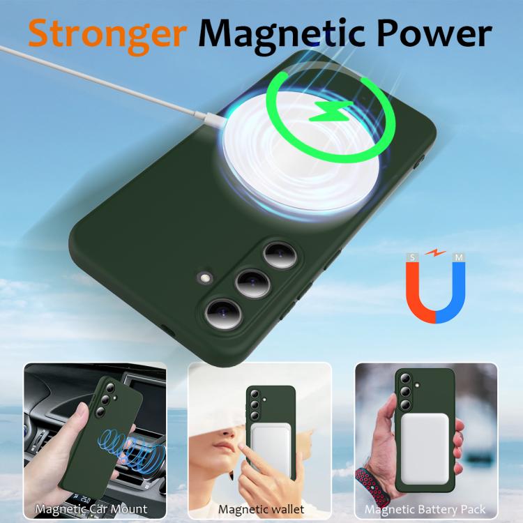 For Samsung Galaxy S25 5G Shockproof Silicone Magsafe Phone Case(Dark Green)