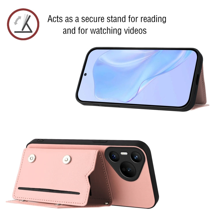 For Huawei Pura 70 Skin Feel Four Card Slots Phone Case with Wrist Strap(Pink)