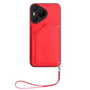 For Huawei Pura 70 Skin Feel Four Card Slots Phone Case with Wrist Strap(Red)