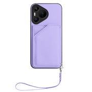 For Huawei Pura 70 Skin Feel Four Card Slots Phone Case with Wrist Strap(Purple)