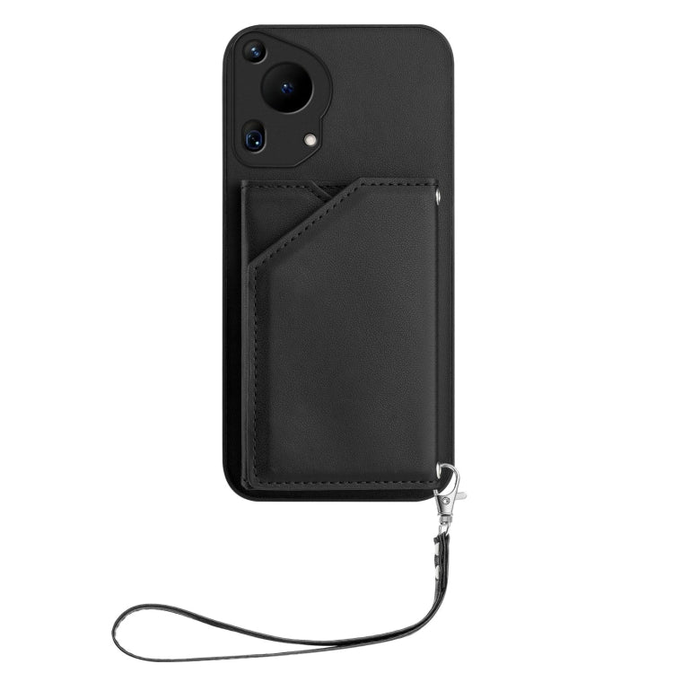 For Huawei Pura 70 Ultra Skin Feel Four Card Slots Phone Case with Wrist Strap(Black)