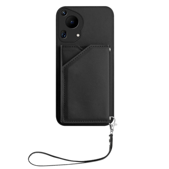 For Huawei Pura 70 Ultra Skin Feel Four Card Slots Phone Case with Wrist Strap(Black)