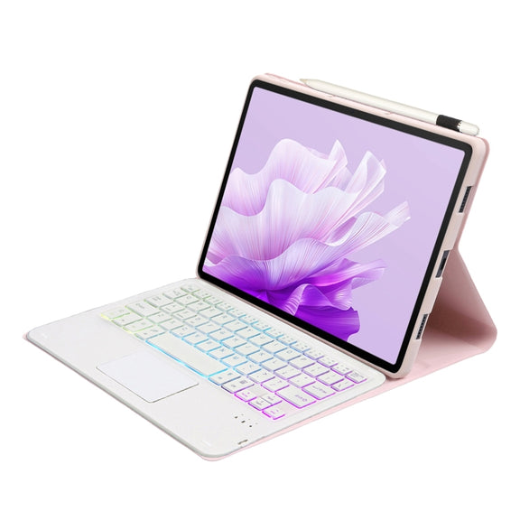 For Huawei MatePad 11.5 S 2024 AH20-AS Ultra-thin Detachable Backlight Bluetooth Keyboard Leather Tablet Case with Touchpad(Pink White)