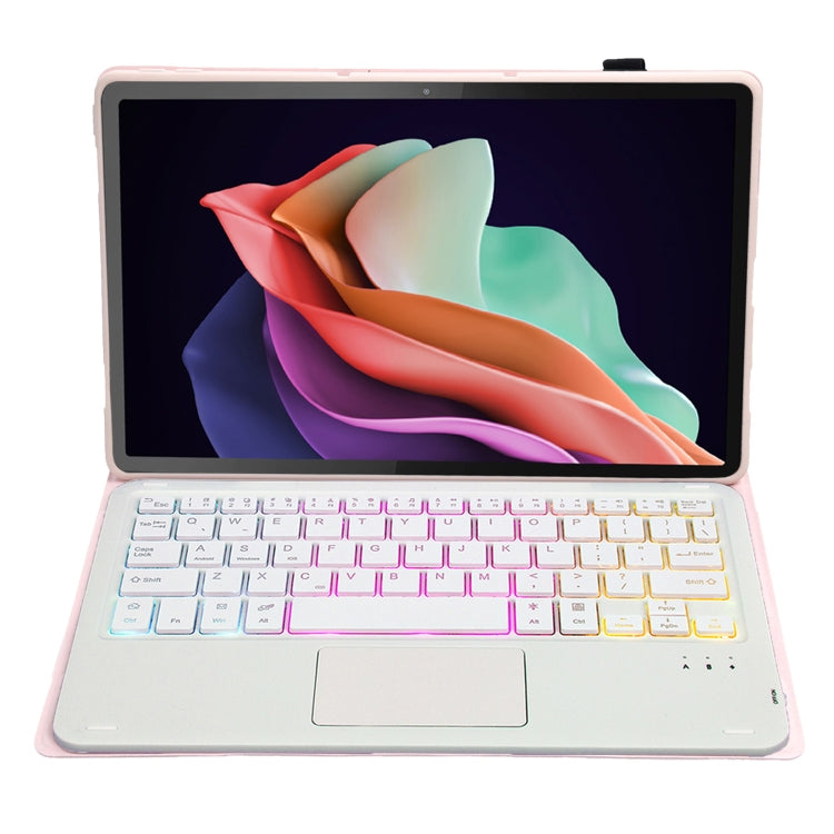 For Huawei MatePad SE 10.4 AH13-AS Ultra-thin Detachable Backlight Bluetooth Keyboard Leather Tablet Case with Touchpad(Pink White)