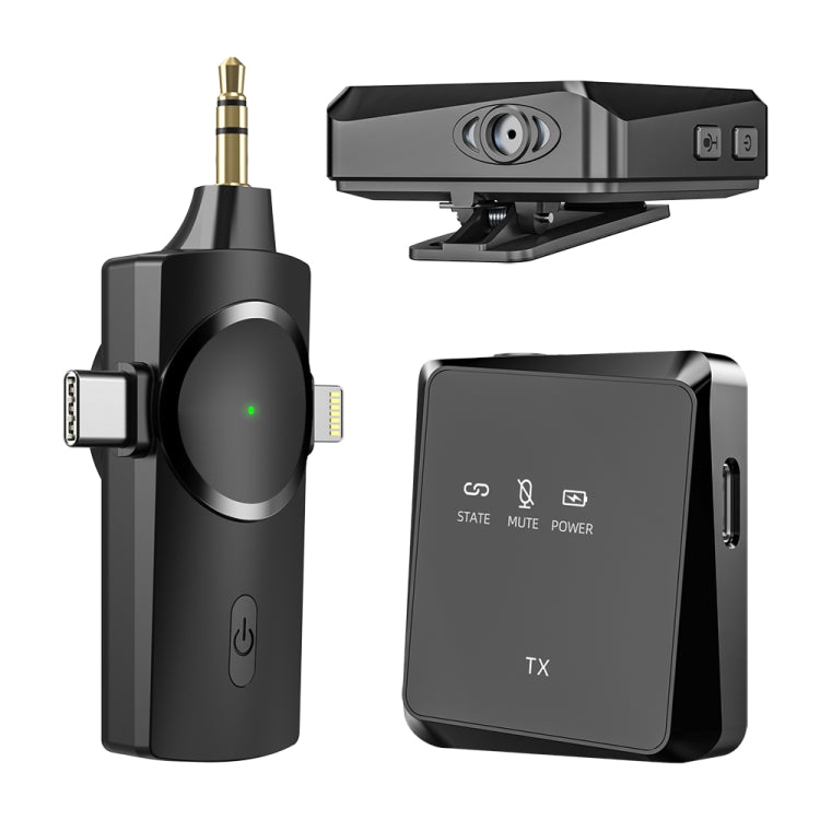 AP009 Wireless One to Two Lavalier Microphone with 3 in 1 Receiver(Black)