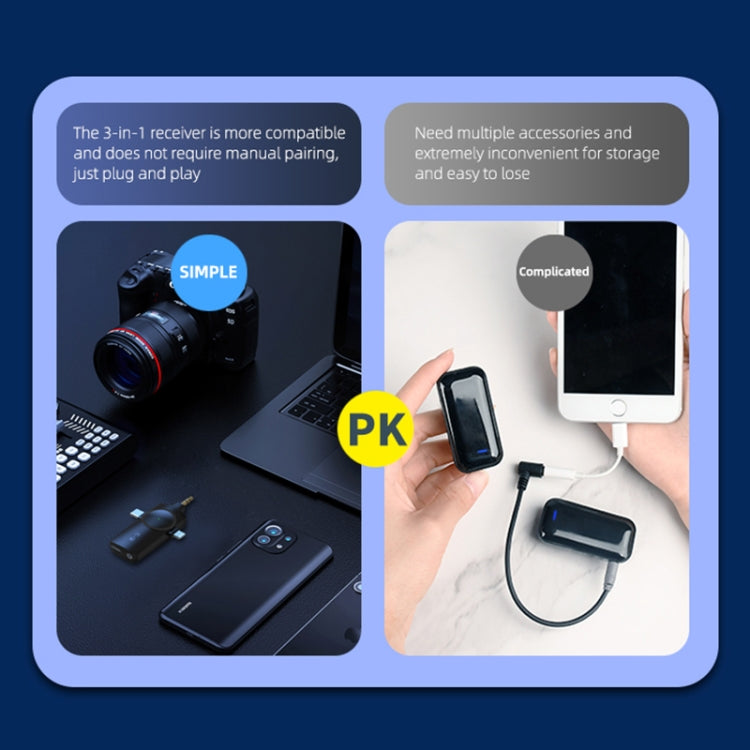 AP009 Wireless One to Two Lavalier Microphone with 3 in 1 Receiver(Black)