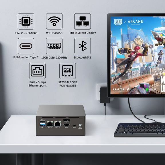 Jumper N305 Mini PC, Intel Alder Lake-N N305 Octa-core 3.8GHz, RAM: 16GB, ROM: 512GB(EU Plug)