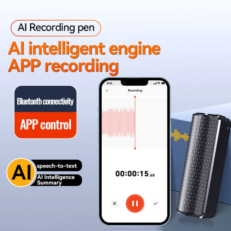 Q70A Magnetic Noise Reduction Voice Recording Pen Support APP Control, Memory:8GB(Black)