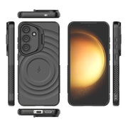 For Samsung Galaxy S25 5G Lens Frame Bracket Corrugated MagSafe Phone Case(Black)
