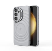 For Samsung Galaxy S25 5G Lens Frame Bracket Corrugated MagSafe Phone Case(Grey)
