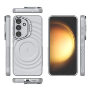 For Samsung Galaxy S25 5G Lens Frame Bracket Corrugated MagSafe Phone Case(Grey)