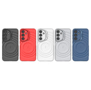 For Samsung Galaxy S25 5G Lens Frame Bracket Corrugated MagSafe Phone Case(Grey)