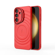 For Samsung Galaxy S25 5G Lens Frame Bracket Corrugated MagSafe Phone Case(Red)