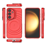 For Samsung Galaxy S25 5G Lens Frame Bracket Corrugated MagSafe Phone Case(Red)