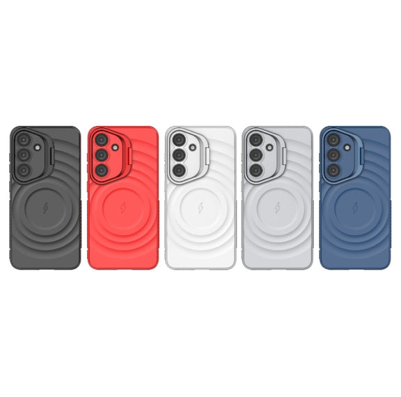 For Samsung Galaxy S25 5G Lens Frame Bracket Corrugated MagSafe Phone Case(Red)