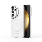 For Samsung Galaxy S25 5G Lens Frame Bracket Corrugated MagSafe Phone Case(White)