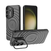 For Samsung Galaxy S25+ 5G Lens Frame Bracket Corrugated MagSafe Phone Case(Black)