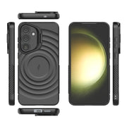 For Samsung Galaxy S25+ 5G Lens Frame Bracket Corrugated MagSafe Phone Case(Black)