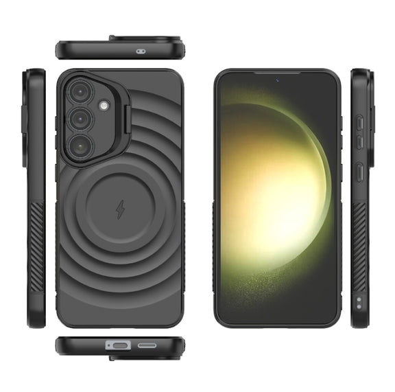 For Samsung Galaxy S25+ 5G Lens Frame Bracket Corrugated MagSafe Phone Case(Black)