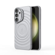 For Samsung Galaxy S25+ 5G Lens Frame Bracket Corrugated MagSafe Phone Case(Grey)