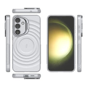 For Samsung Galaxy S25+ 5G Lens Frame Bracket Corrugated MagSafe Phone Case(Grey)