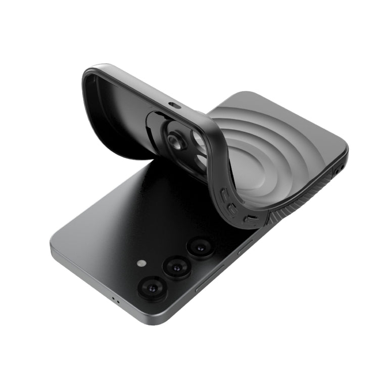 For Samsung Galaxy S25+ 5G Lens Frame Bracket Corrugated MagSafe Phone Case(Grey)