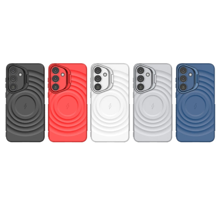 For Samsung Galaxy S25+ 5G Lens Frame Bracket Corrugated MagSafe Phone Case(Grey)