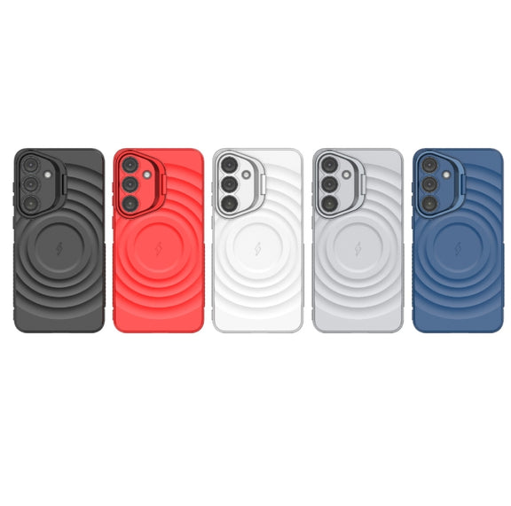 For Samsung Galaxy S25+ 5G Lens Frame Bracket Corrugated MagSafe Phone Case(Grey)