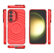 For Samsung Galaxy S25+ 5G Lens Frame Bracket Corrugated MagSafe Phone Case(Red)