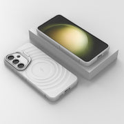 For Samsung Galaxy S25+ 5G Lens Frame Bracket Corrugated MagSafe Phone Case(White)