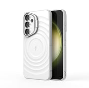 For Samsung Galaxy S25+ 5G Lens Frame Bracket Corrugated MagSafe Phone Case(White)
