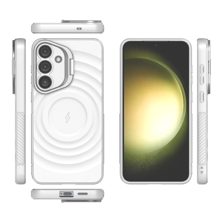 For Samsung Galaxy S25+ 5G Lens Frame Bracket Corrugated MagSafe Phone Case(White)