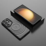 For Samsung Galaxy S25 Ultra 5G Lens Frame Bracket Corrugated MagSafe Phone Case(Black)
