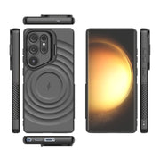 For Samsung Galaxy S25 Ultra 5G Lens Frame Bracket Corrugated MagSafe Phone Case(Black)