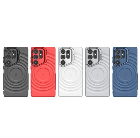 For Samsung Galaxy S25 Ultra 5G Lens Frame Bracket Corrugated MagSafe Phone Case(Grey)