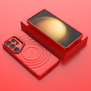 For Samsung Galaxy S25 Ultra 5G Lens Frame Bracket Corrugated MagSafe Phone Case(Red)